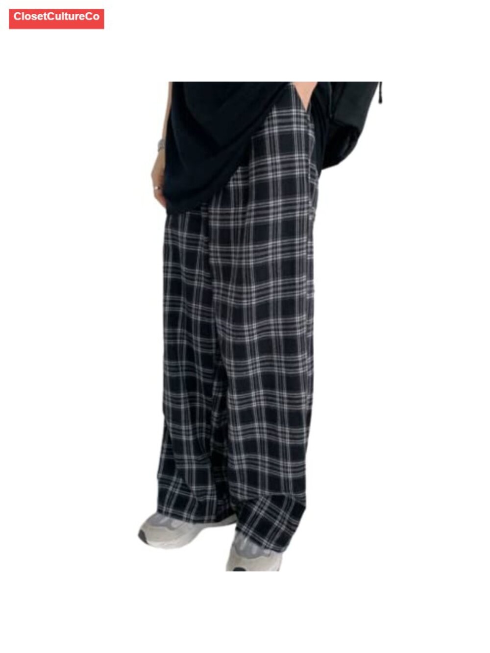 Harajuku Plaid Wide-Leg Pants High Rise Retro Loose Fit Casual Streetwear